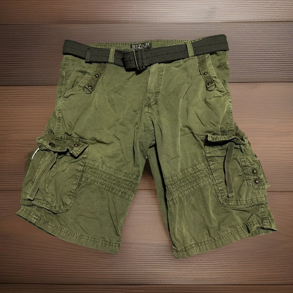REPAIR NYC Mens Cargo Shorts Size 34 Green Tactical Utility Belted Gorpcore EUC